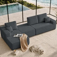 Lush Fabric Sofa with U-Shaped Chaise and Side Pockets, Understated Couch for Living Room and Bedroom, 104'' L x 67" W x 32.5" H, Grey Left(m-6)