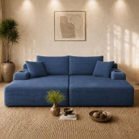 Bold Corduroy Sectional Sofa with Double Chaise and Deep Seat, Cheerful Couch for Modern Living Room and Bedroom, 69'' L x 61" W x 30" H, Blue(m-1)