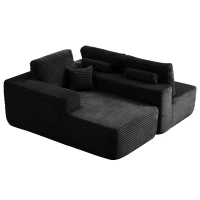 Airy Fabric Sofa with L-Shaped Chaise and Side Pockets, Timeless Couch for Living Room and Bedroom, 104'' L x 67" W x 32.5" H, Black Left(m-9)