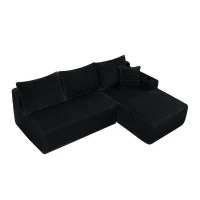 Versatile Corduroy Sectional Sofa with L-Shaped Chaise and Deep Seat, Minimalist Couch for Living Room and Bedroom, 96'' L x 66" W x 33" H, Black(m-12)