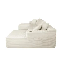 Tender Fabric Sectional Sofa with U-Shaped Chaise and Side Pockets, Pliable Couch for Living Room and Bedroom, 126'' L x 66" W x 26" H, Beige(m-11)