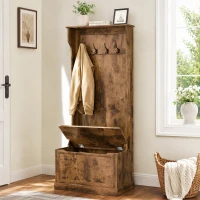 HOMCOM Hall Tree with Coat Rack, Storage, and Sitting Bench, Rustic Brown(m-9)