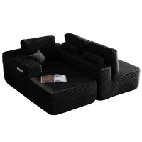 Airy Fabric Sofa with L-Shaped Chaise and Side Pockets, Timeless Couch for Living Room and Bedroom, 104'' L x 67" W x 32.5" H, Black Left(m-10)