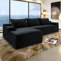 Plush Corduroy Sectional Sofa with L-Shaped Chaise and Deep Seat, Modern Modular Couch for Living Room and Bedroom, 97'' L x 60" W x 31" H, Black(m-4)