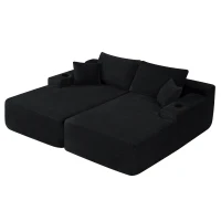 Lasting Corduroy Sectional Sofa with Double Chaise and Deep Seat, Trim Couch for Modern Living Room and Bedroom, 69'' L x 61" W x 30" H, Black(m-12)