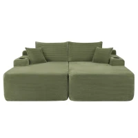 Modern Cloud Sectional with Double Chaise and Deep Seat, Cozy 2-Seater Sofa with Soft Corduroy and No Assembly, 69'' L x 61" W x 30" H, Green(m-2)