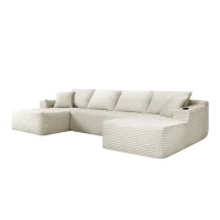 Neutral Fabric Sectional Sofa with U-Shaped Chaise and Side Pockets, Mellow Couch for Living Room and Bedroom, 126'' L x 66" W x 26" H, Beige(m-11)
