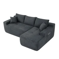 Modern Cloud Sectional with L-Shape Chaise and Deep Seat, Modular Sofa with Cotton-Linen Fabric and No Assembly, 85'' L x 53" W x 24" H, Black(m-15)