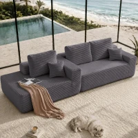 Luxe Fabric Sofa with L-Shaped Chaise and Side Pockets, Functional Couch for Living Room and Bedroom, 104'' L x 67" W x 32.5" H, Grey Left(m-5)