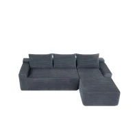 Plush Corduroy Sectional Sofa with L-Shaped Chaise & Deep Seat, Modern Couch for Living Room & Bedroom, 96.5'' L x 60" W x 31" H, Grey Right(m-2)