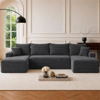 Modern Cloud Sectional with U-Shape Chaise and Side Pockets, Modular Sofa with Deep Seat and No Assembly, 133.5'' L x 66" W x 26" H, Grey(m-1)