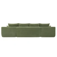 Modern Sectional with U-Shape Chaise and Cup Holder, Cozy Modular Sofa with Side Pockets and No Assembly, 126'' L x 66" W x 26" H, Green(m-8)