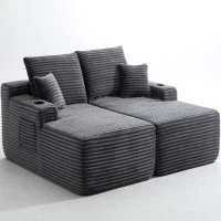 Restful Fabric Sectional Sofa with Double Chaise and Deep Seat, Trendy Couch for Modern Living Room and Bedroom, 69'' L x 61" W x 30" H, Grey(m-11)