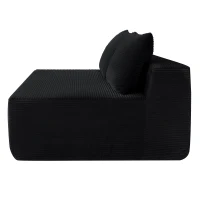 Hearty Corduroy Sectional Sofa with Double Chaise and Deep Seat, Stalwart Couch for Living Room and Apartment, 57'' L x 35" W x 24" H, Black(m-9)