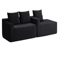 Modern Cloud Sectional with Right L-Shape Chaise and Deep Seat, Cozy Modular Sofa with Corduroy and No Assembly, 97'' L x 60" W x 31" H, Black(m-11)