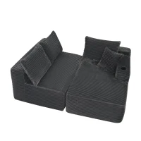 Modern Cloud Sectional with L-Shape Chaise and Cup Holder, Cozy Modular Sofa with Plush Fabric and No Assembly, 96'' L x 66" W x 33" H, Grey(m-9)