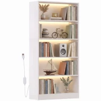 HOMCOM Bookshelf with LED Lights, 5-Tier Bookcase, Cable Holes, for Living Room, Study, White Wood Grain(m-10)