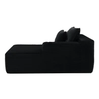 Chic Right Chaise with Plush Velvet and Cup Holder, Cozy Modular Sofa with Flexible Matching and No Assembly, 66'' L x 39" W x 33" H, Black(m-10)