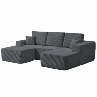 Billowy Fabric Sofa with U-Shaped Chaise and Side Pockets, Tidy Couch for Living Room and Bedroom, 104'' L x 67" W x 32.5" H, Grey Right(m-9)