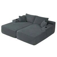 Robust Corduroy Sectional Sofa with Double Chaise and Deep Seat, Neat Couch for Modern Living Room and Bedroom, 69'' L x 61" W x 30" H, Grey(m-12)