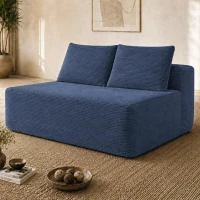 Vivid Corduroy Chaise Lounge with Dual Seats, Deep Seat and Cup Holder, Lively Couch for Living Room and Bedroom, 57'' L x 35" W x 24" H, Blue(m-5)