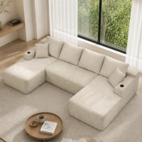 Neutral Fabric Sectional Sofa with U-Shaped Chaise and Side Pockets, Mellow Couch for Living Room and Bedroom, 126'' L x 66" W x 26" H, Beige(m-5)