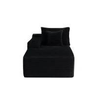 Sumptuous Velvet Chaise Lounge with Cup Holder and Deep Seat, Convertible Couch for Living Room and Bedroom, 66'' L x 39" W x 33" H, Black Left(m-9)