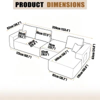 Billowy Fabric Sofa with U-Shaped Chaise and Side Pockets, Tidy Couch for Living Room and Bedroom, 104'' L x 67" W x 32.5" H, Grey Right(m-3)