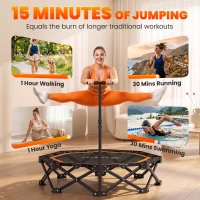 Soozier 50" Foldable Mini Trampoline for Adults, One-Step Fold & Open, 550LBS Capacity, 3-Level Adjustable Handle, Orange(m-7)