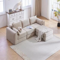 Cozy Modular Sectional with L-Shape and 5 Pillows, Chic Versatile Couch with Soft Corduroy and No Assembly, 100'' L x 35" W x 24" H, Camel(m-4)