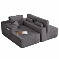 Luxe Fabric Sofa with L-Shaped Chaise and Side Pockets, Functional Couch for Living Room and Bedroom, 104'' L x 67" W x 32.5" H, Grey Left(m-9)