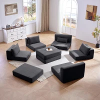 Snuggly Corduroy Sectional Sofa with 5 Pillows and Modular Design, Friendly Couch for Living Room and Bedroom, 100'' L x 35" W x 24" H, Grey(m-7)