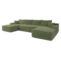Modern Sectional with U-Shape Chaise and Cup Holder, Cozy Modular Sofa with Side Pockets and No Assembly, 126'' L x 66" W x 26" H, Green(m-11)