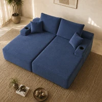 Bold Corduroy Sectional Sofa with Double Chaise and Deep Seat, Cheerful Couch for Modern Living Room and Bedroom, 69'' L x 61" W x 30" H, Blue(m-4)