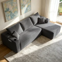 Cushioned Fabric Sofa with L-Shaped Chaise and Side Pockets, Practical Couch for Living Room and Bedroom, 108'' L x 63" W x 23" H, Grey Right(m-4)