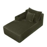 Velvety Fabric Sectional Sofa with Chaise Lounge and Cup Holder, Nimble Couch for Living Room and Bedroom, 66'' L x 39" W x 33" H, Green(m-8)