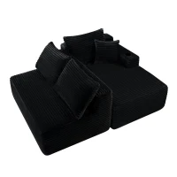 Versatile Corduroy Sectional Sofa with L-Shaped Chaise and Deep Seat, Minimalist Couch for Living Room and Bedroom, 96'' L x 66" W x 33" H, Black(m-10)