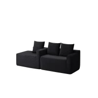 Modern Cloud Sectional with L-Shape Chaise and Deep Seat, Cozy Modular Sofa with Corduroy and No Assembly, 97'' L x 60" W x 31" H, Black(m-11)