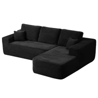 Dreamy Fabric Sofa with L-Shaped Chaise and Side Pockets, Smart Couch for Living Room and Bedroom, 104'' L x 67" W x 32.5" H, Black Right(m-9)
