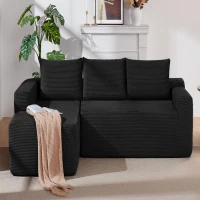 Modern Cloud Sectional with L-Shape Chaise and Deep Seat, Cozy Modular Sofa with Corduroy and No Assembly, 97'' L x 60" W x 31" H, Black(m-1)