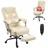 HOMCOM 400lbs Massage Office Chair with Heat, Big and Tall Desk Chair, Lumbar Support, Reclining, Footrest, Beige(m-11)