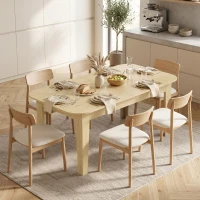HOMCOM Extendable Oval Dining Table for 4-6, Farmhouse Expandable Kitchen Table, Round Edges, Oak(m-8)