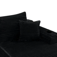 Fresh Fabric Sectional Sofa with Dual Chaise, Deep Seat and Cup Holder, Handy Couch for Living Room and Bedroom, 76'' L x 66" W x 26" H, Black(m-4)