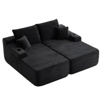 Homey Fabric Sectional Sofa with Double Chaise and Deep Seat, Clean Couch for Modern Living Room and Bedroom, 69'' L x 61" W x 30" H, Black(m-11)