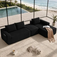 Cozy Modular Sectional Sofa with U-Shape Chaise and Side Pockets, Modern Upholstered Couch with No Assembly, 104'' L x 67" W x 32.5" H, Black(m-4)