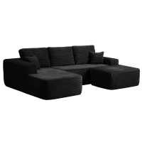 Roomy Fabric Sectional Sofa with U-Shaped Chaise and Side Pockets, Polished Couch for Living Room, 104'' L x 67" W x 32.5" H, Black Left(m-8)
