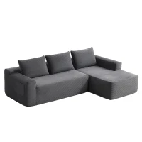 L-Shape Sectional Couch with Right Chaise and Deep Seat, Modern Modular Sofa with Corduroy and No Assembly, 96.5'' L x 60" W x 31" H, Grey(m-11)