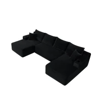 Lavish Fabric Sectional Sofa with U-Shaped Chaise and Side Pockets, Snappy Couch for Living Room and Bedroom, 126'' L x 66" W x 26" H, Black(m-11)
