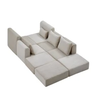 Cozy Modular Sectional with L-Shape and 5 Pillows, Chic Versatile Couch with Soft Corduroy and No Assembly, 100'' L x 35" W x 24" H, Camel(m-12)
