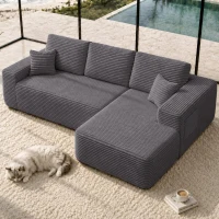 Gentle Fabric Sofa with L-Shaped Chaise and Side Pockets, Wise Couch for Living Room and Bedroom, 104'' L x 67" W x 32.5" H, Grey Right(m-5)